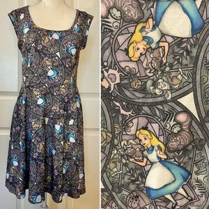 Disney Hot Topic Alice in Wonderland Small Gray Skater Sun Dress w/ Flare Skirt